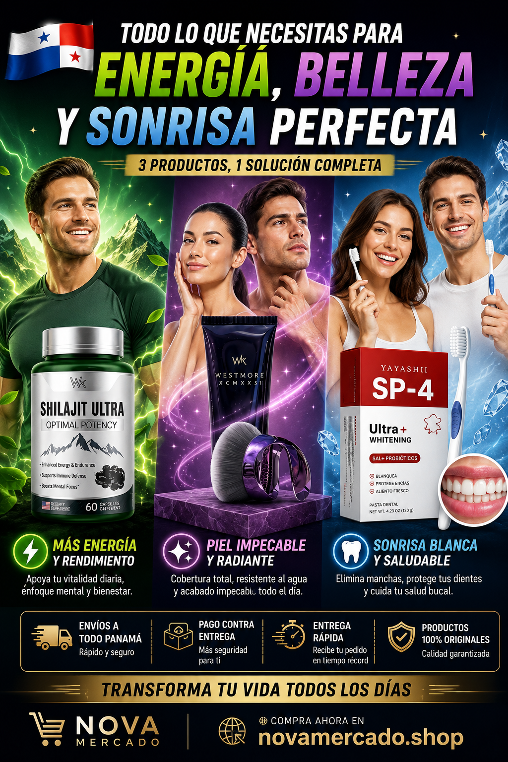 Combo Renovación Total™ | Energía, Piel Perfecta y Sonrisa Blanca | Pago Contra Entrega Panamá